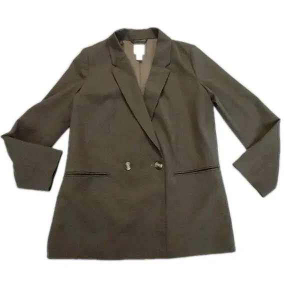 H&M Plaid Blazer Size Small Double Breasted Academic Preppy Classic Brown - Picture 1 of 9